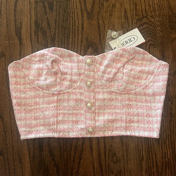 Cider Pink Lady Blazer (XS), Button Up Tube Top (XS), & Button Up Mini Skirt (S) - Picture 3 of 6